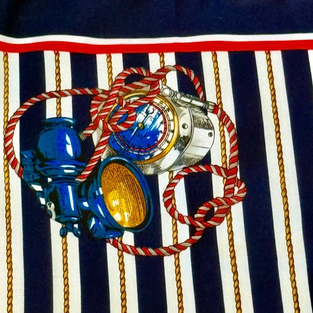 Nautical Sea Queen Scarf Sailing Ship Anchor Rope Navy Blue Women‎ Accessories